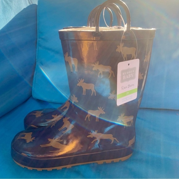 NWT Hudson Baby Moose print rain boots size 3Y - Picture 4 of 11